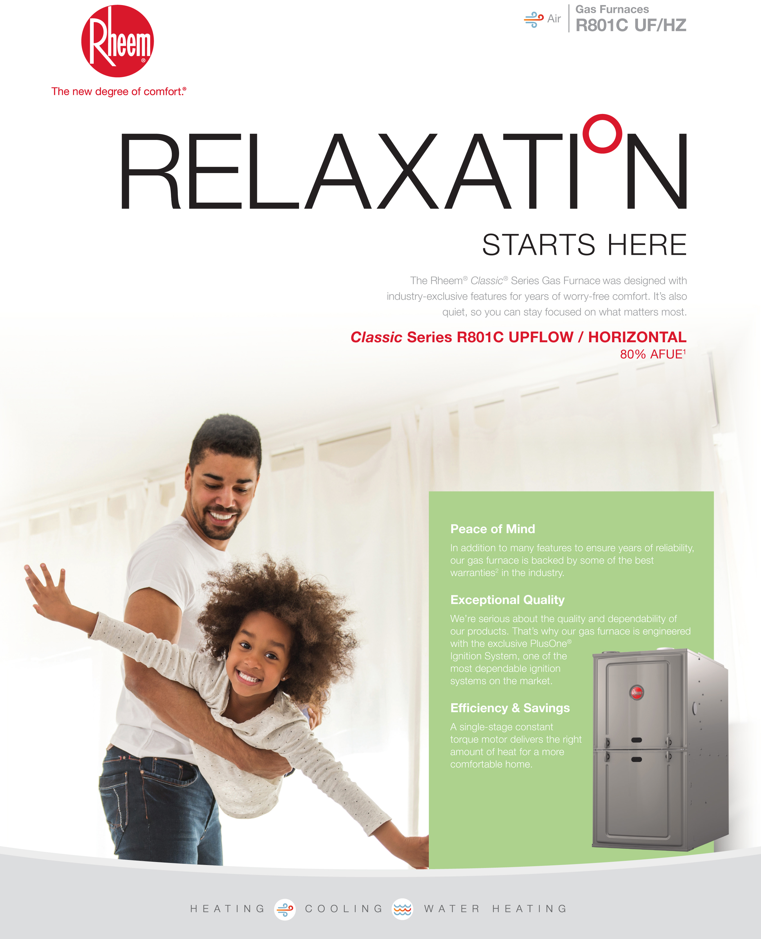 Rheem 80% Single Stage 100K BTU Gas Furnace, R801CA100521MSA
